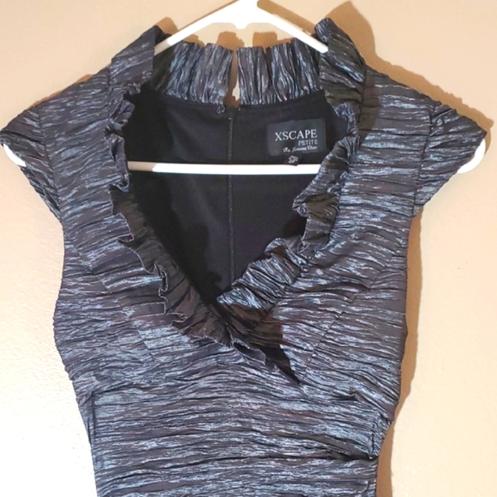 Xscape Black and Gray/Silver Ruched Mini Dress - Picture 4 of 7